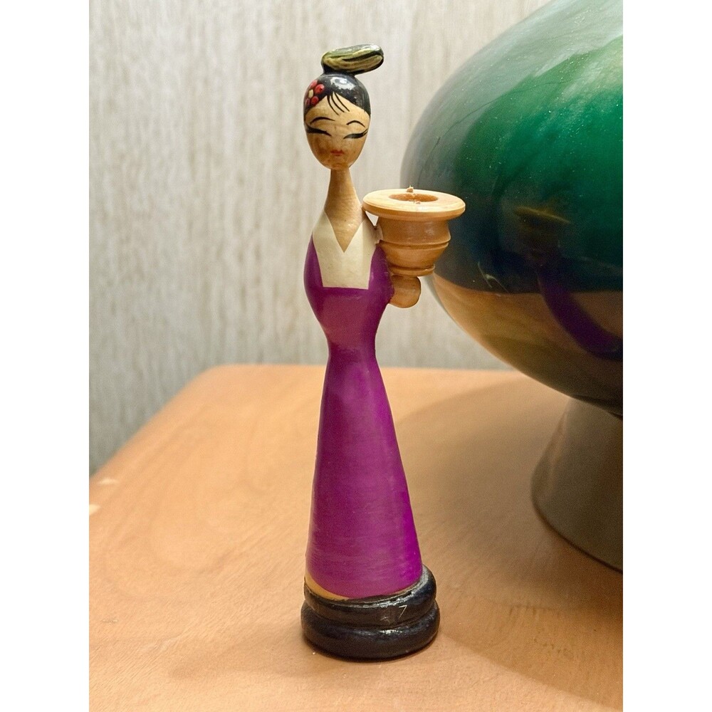 Vintage Japanese Kokeshi Sosaku Doll Figurine Painted Spindle Wood 50's